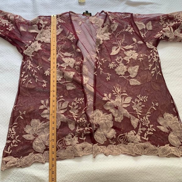 NEW Suzanne Betro floral lace elbow sleeve flowy sheer tunic cardigan kimono - Picture 9 of 9